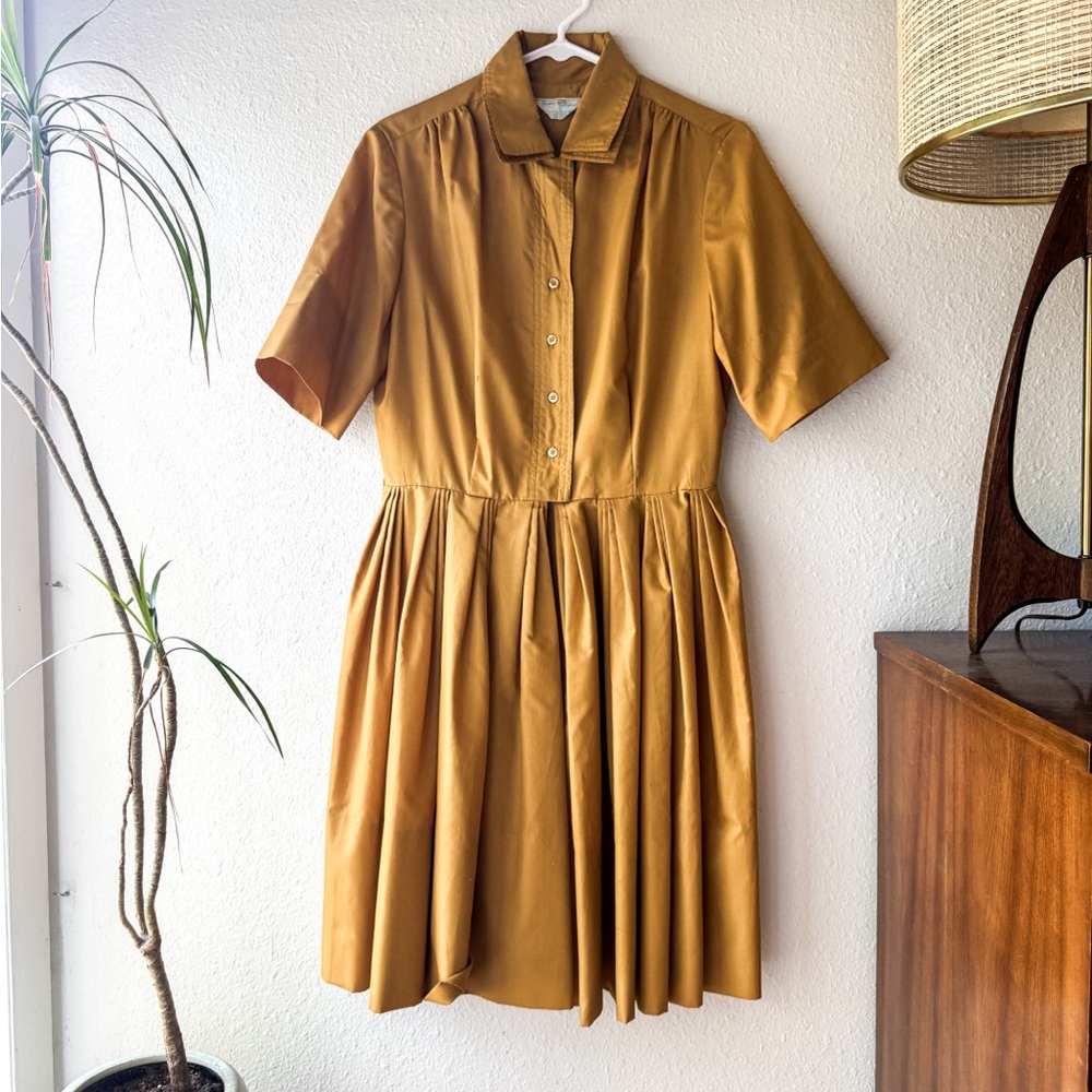 Vintage 1950s Sears Mustard Yellow Machine Washable Shirtwaist Dress